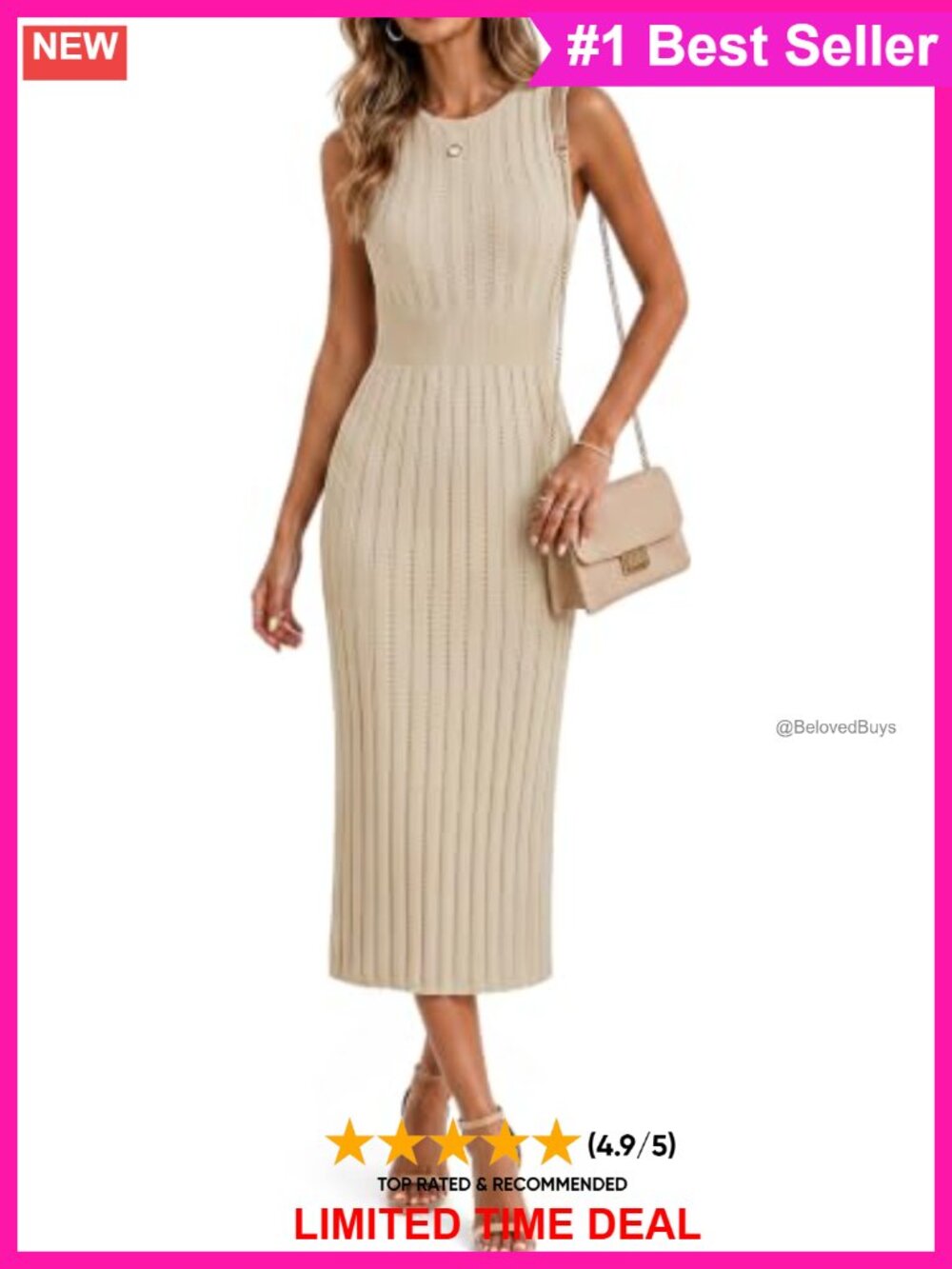 Ribbed Knit Sleeveless Bodycon Midi Sweater Dress